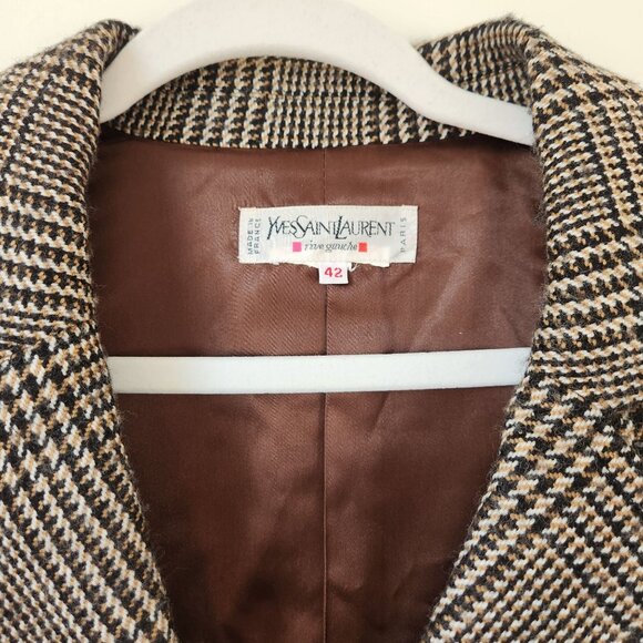 Yves Saint Laurent Vintage Houndstooth Blazer Skirt Set Size 42 - Picture 4 of 11
